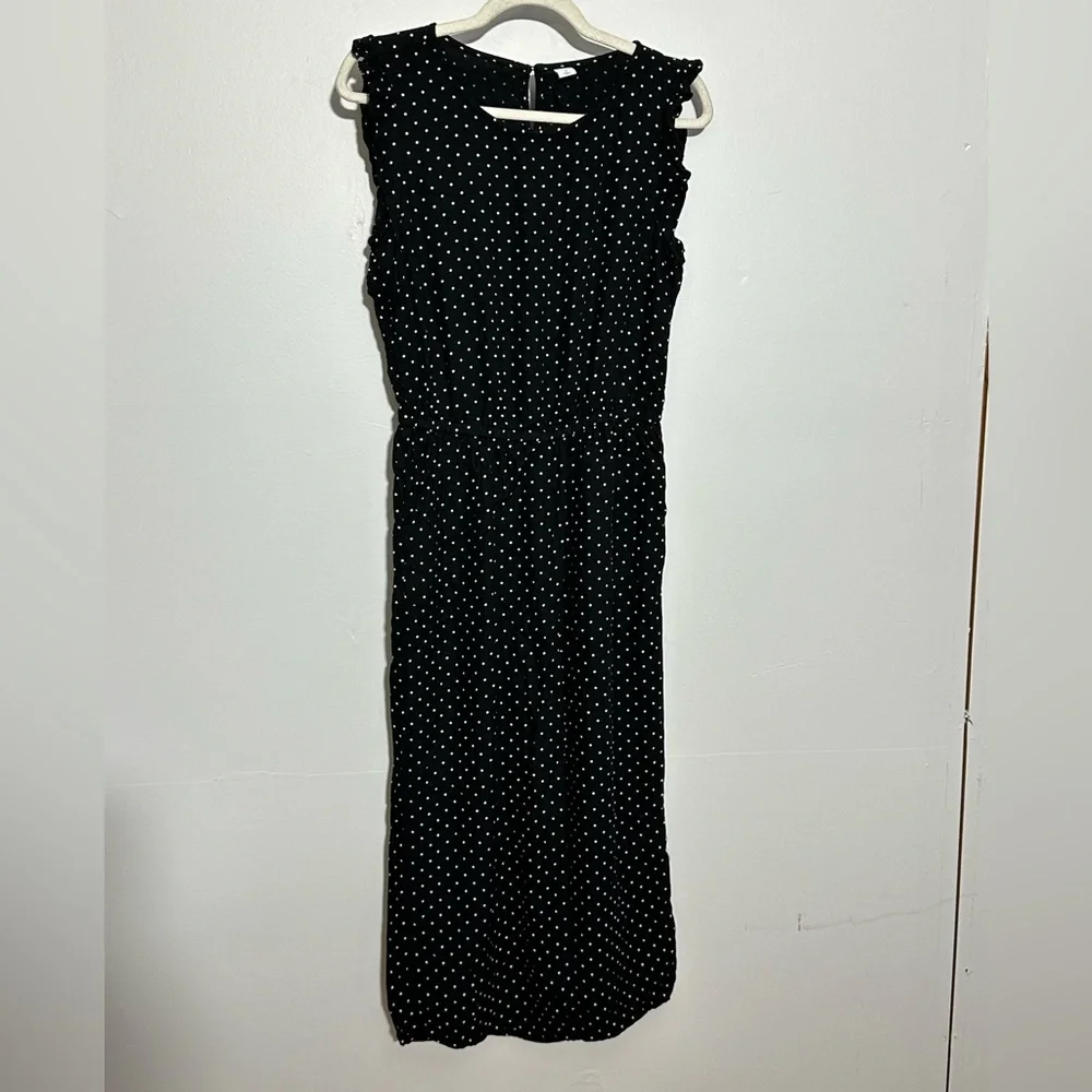 Old Navy Women’s M Jumpsuit Black White Polka Dot Cropped Split Back Wide Leg